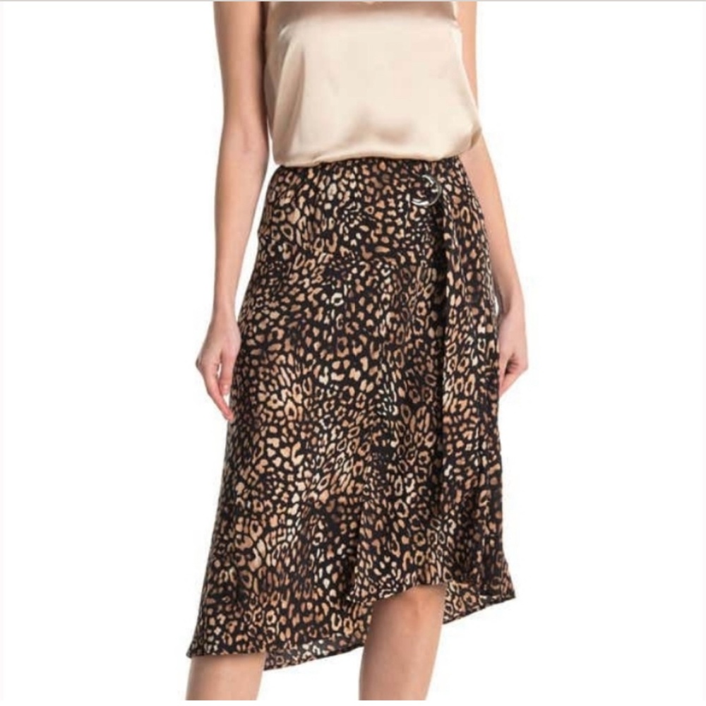 Laundry Y2k Pull-on bias cut animal print midi skirt faux wrap Fairy Fall M
